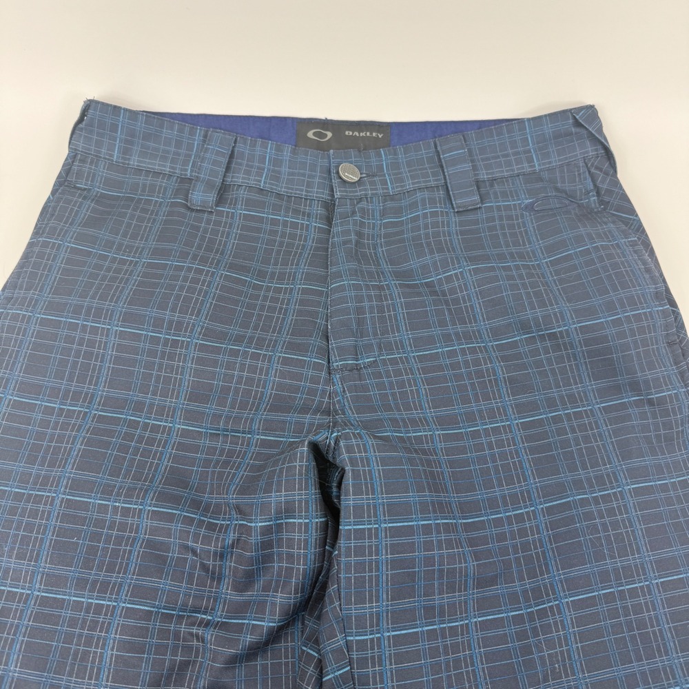 Oakley Mens Golf Pants 31x32 Navy Blue Teal Plaid Grid Performance Trousers